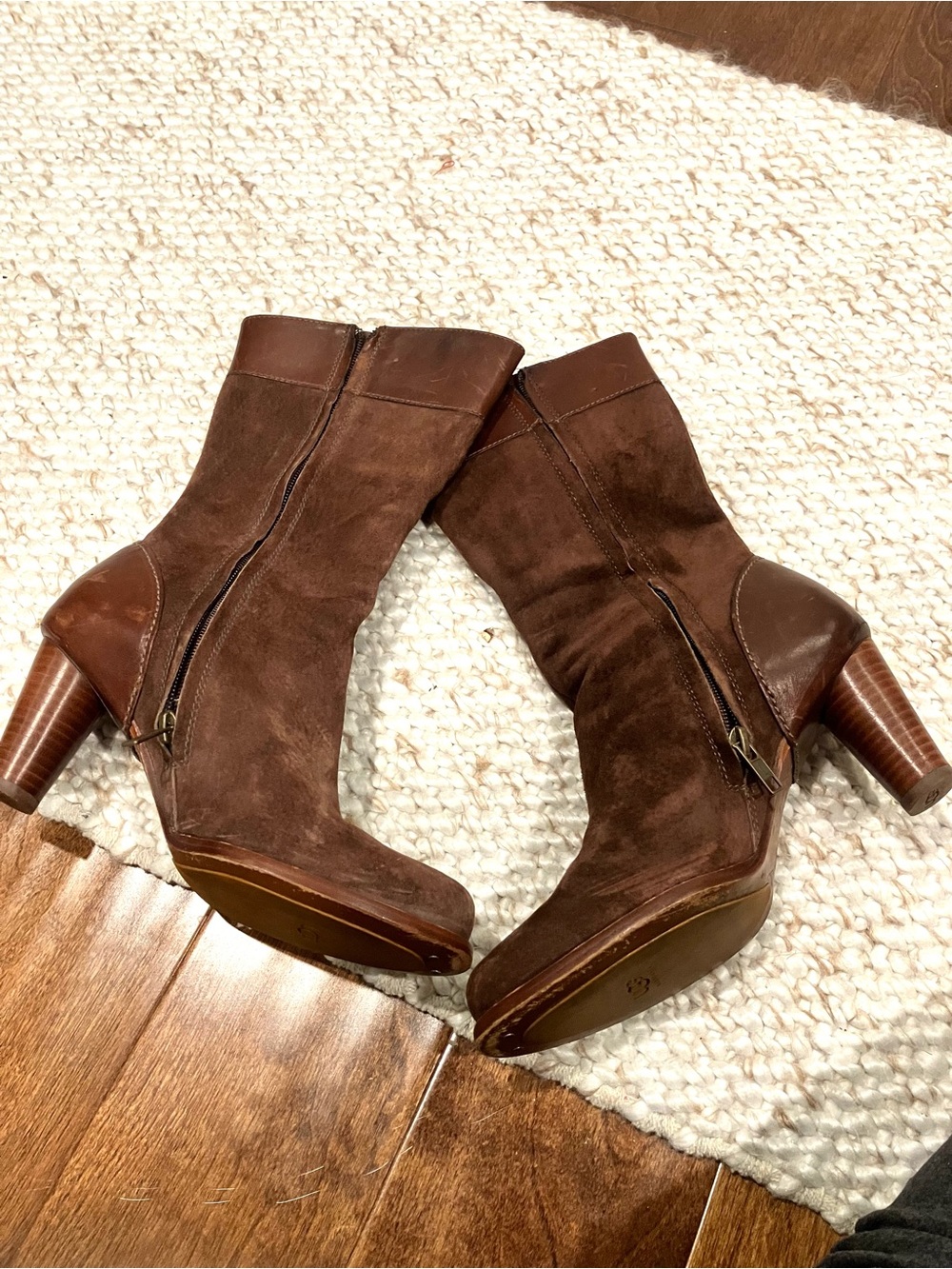 Ugg Stella 5474 Chocolate Brown Suede & Leather Mid Calf Heels Boots ( Sz 7M)